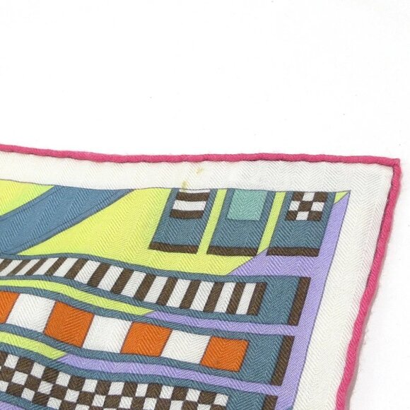 Auth HERMES Carre 140 - Pink Red Multi Cashmere Silk Scarf - Picture 4 of 5